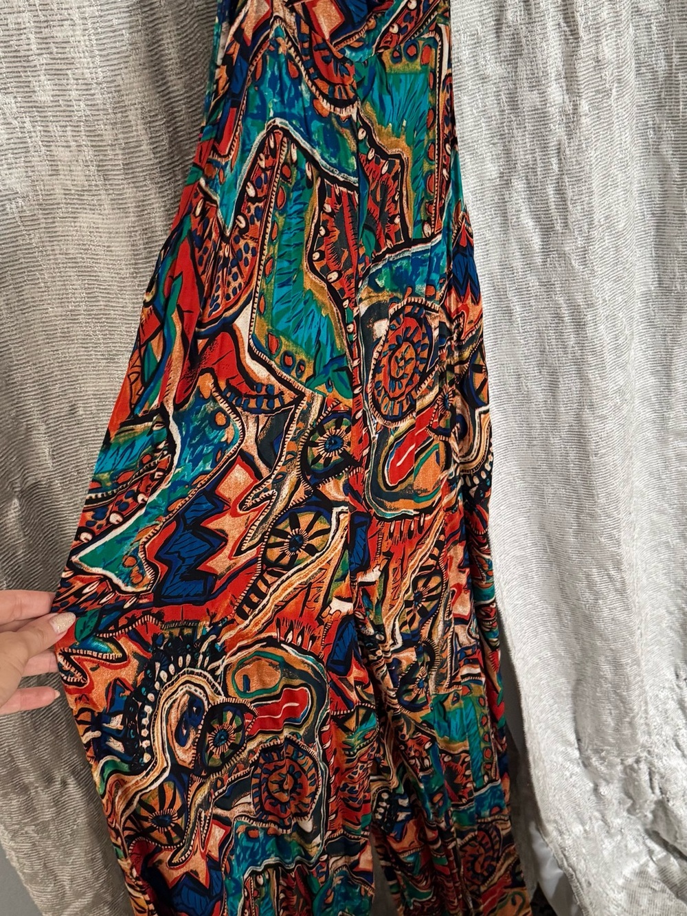 Women’s Multicolor Printed Maxi Skirt - Vibrant Teal & Orange